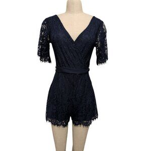 Francesca's Lace Navy Blue Romper With V-Neck Tie Back, Fundraiser for Sustainab